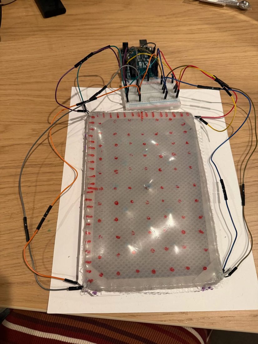 synthetic skin sensor matrix wired to an Arduino